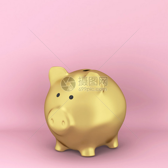 花生小猪银行为在粉红背景上存钱3D插图投资贷款图片