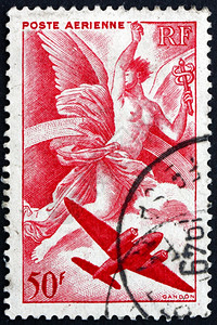 一致法国大约1946年一张印在法国的邮票显示Iris和Plane大约年办公室虹膜图片