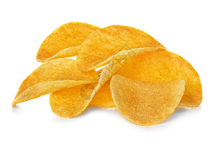 脆的食物颜色近身土豆薯片孤立在白色背景上图片
