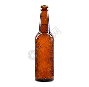 瓶子透明啤酒装白背景上隔着水滴满的图片