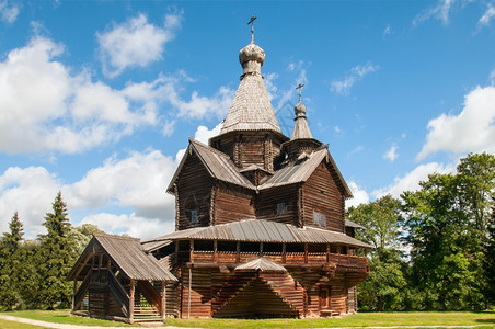 俄罗斯西北部建造的旧木制教堂旅行古老的图片