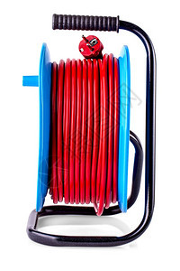 塑料电源扩展针红色橡胶手套白底孤立于电源扩展红色橡胶手套白底隔离于阀芯色的图片