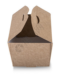 布朗打开了纸面食品盒在白色背景上被孤立有剪切路径布朗打开了纸面食品盒白背景上被隔离有剪切路径袖珍的零售包裹图片