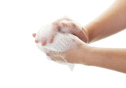 水分最好的洗手是防止流感寒冷和其他细菌的最佳方法白底射杀在色背景下拍摄人类图片