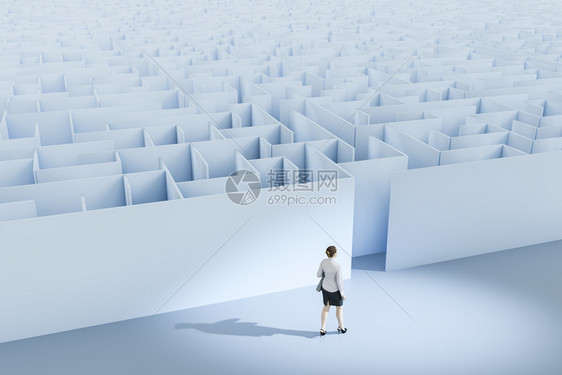 专家3d说明迷宫一名商业妇女渲染中央图片