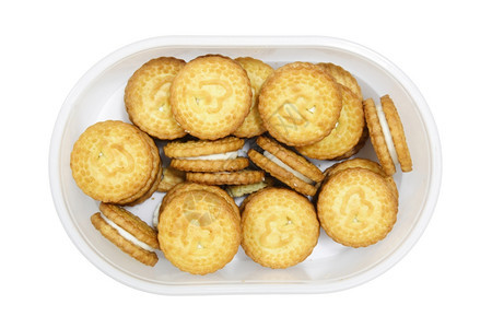 白色的开胃饮食孤立塑料盒中饼干图片