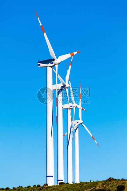 生态动力风涡轮机景观量农场日落图片