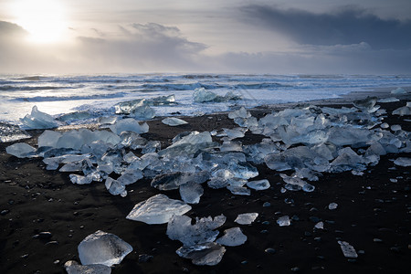 达古冰山冰岛黑沙滩的冰山背景