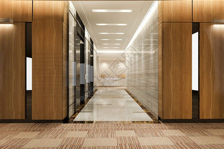 3d在商业旅馆提供现代钢铁电梯大厅在走廊附近有豪华设计大理石现代的家具图片