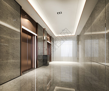 办公室窗户建筑学3d在商业旅馆提供现代钢铁电梯大厅在走廊附近有豪华设计图片
