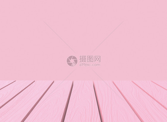 天语气插图3d以蒙戴风格墙壁背景提供空的甜蜜柔软糊贴纸粉红色木板桌图片
