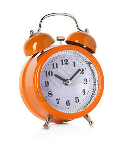 睡觉橙红色钟白背景隔离的闹钟和警报白色的早晨图片