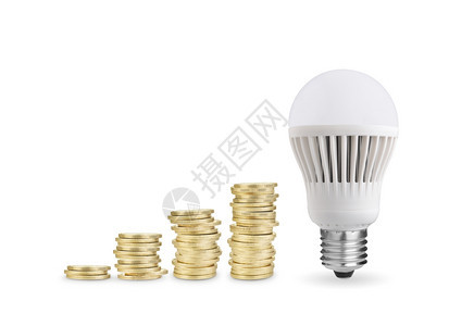 照明白色的用LED灯泡保存的用白背景孤立下来的钱养护图片