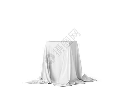 揭开面纱用白色背景孤立的布条3d插图覆盖的立方体面纱魔法图片