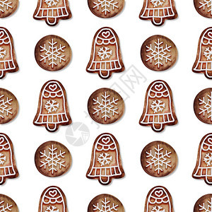假期圣诞水颜色无缝的姜饼干模式白色本底红姜饼风格心刨冰图片