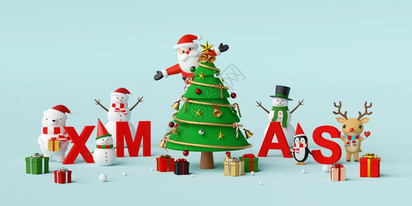 圣诞快乐新年圣诞老人和物的特写XMAS3D雪人字母有创造力的图片