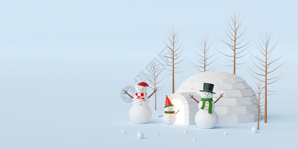 问候冬天圣诞快乐和新年圣诞横幅有雪人和冰红色的图片