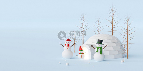 问候冬天圣诞快乐和新年圣诞横幅有雪人和冰红色的图片