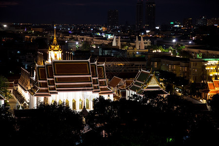 市中心旅行自然夜蒂普尔市的间城风景和在Hangkok建造地标图片