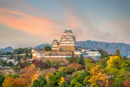 秋天日落在本喜济寺的冰木座城堡天空大阪忍者图片