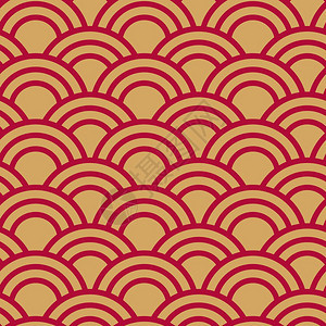 用于纺织封面或包装的传统日本无缝红和金色潮波模式Good用于纺织覆盖或包装自然饰华丽图片