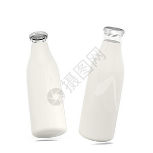 寒冷的有机新鲜以白色背景隔离的牛奶瓶3d插图图片