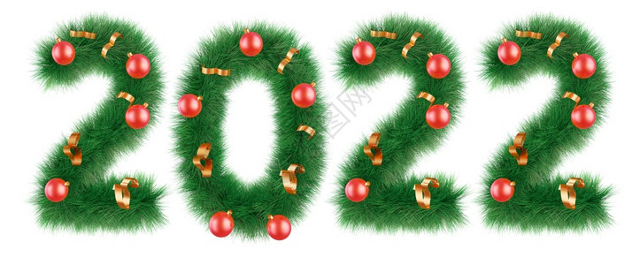 戒指圣誕花圈二和零的数字带丝和球在白色背景3d圆圈诺埃尔图片