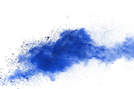 飞溅粉末墙纸绽放蓝色粉末在白背景上爆炸的冻结运动涂料Holi质地背景