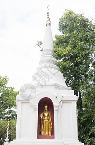 亚洲人PhraSingha寺庙中的白塔和佛像是一个公共场所宗教的宝塔图片