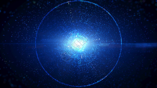 灯光活力带有颗粒和照明的网络空间蓝色数字圆形隧道包括微粒和照明技术网络连接抽象背景概念联系图片