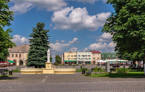 Zhovkva乌克兰08721Vicheva或乌克兰利沃夫地区Zhovkva市的场广在阳光明媚的夏日乌克兰的广场一种装修图片