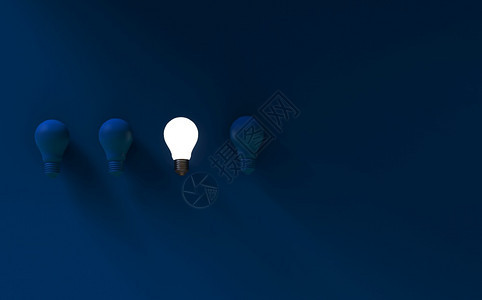 目的对比深蓝背景Idea概念3D灯泡说明特别的图片