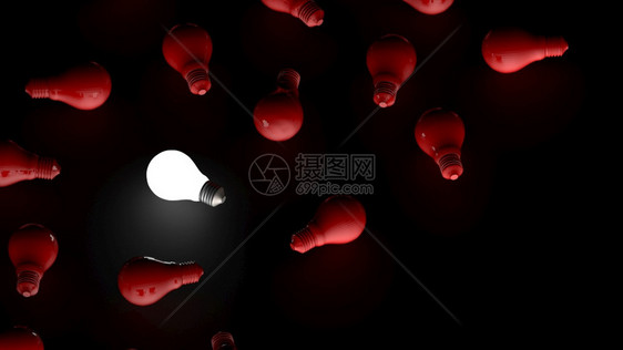 红色的目暗背景思想概念3D的灯泡插图创新图片