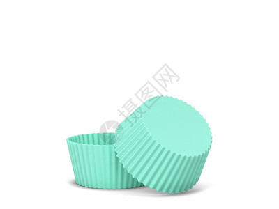 目的薄荷生日白纸杯蛋糕硅形式3d插图在白色底面包圈中隔离图片