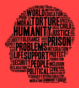 生活红色背景的人类字云概念世界图片