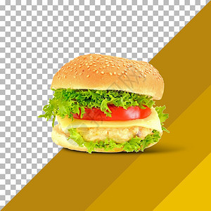 以透明背景隔绝的美味新鲜汉堡包快速地蔬菜白色的图片