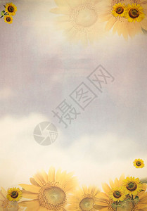 花园带有太阳花的Grunge风格纸背景笔记图片
