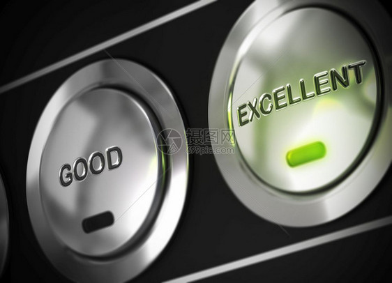 用绿色引导光灯按下的极优钮还有一个好的按钮可观优秀质量评分的象征出色业绩的标志Name出类拔萃顾客评估图片