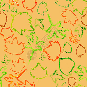 落下公园红色的黄背景上有绿和红秋叶剪影的无缝图案有绿色和红秋叶剪影的无缝图案图片