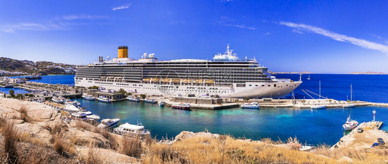 目的地娱乐航程希腊Mykonos岛希腊群港口游轮在地中海夏季节日旅行图片
