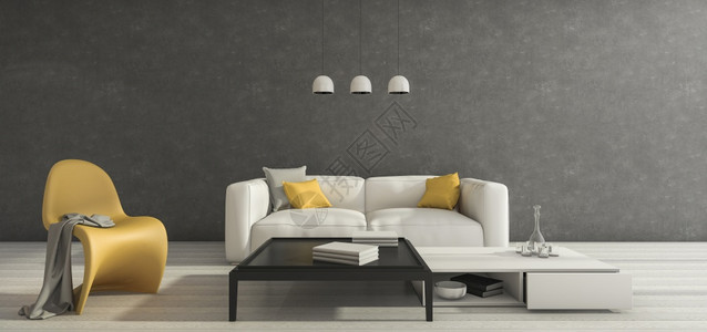 艺术黑色的3d建造有良好设计家具的最起码阁楼平坦图片