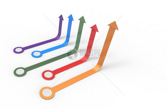 市场彩色箭头成长业务概念3D渲染营销概念3D图片