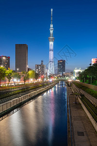 晚上目的地日落时东京天树在日本城景大厦的黄昏城市图片