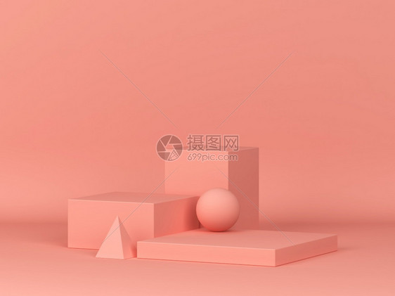 3个讲台站立有几何原始位置最小场景3d插图产品步极简主义图片