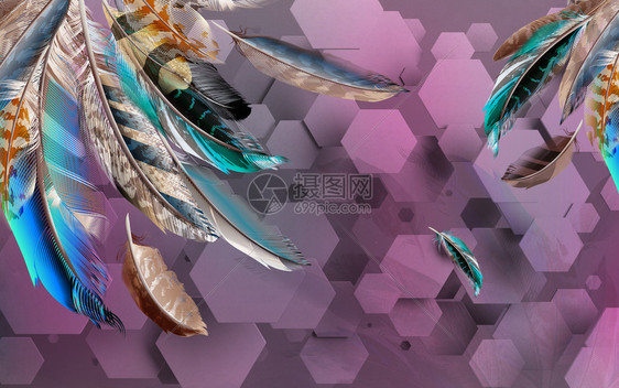 手绘水彩羽毛现代3D简约背景墙手绘羽毛现代3D简约背景墙动物艺术飞图片