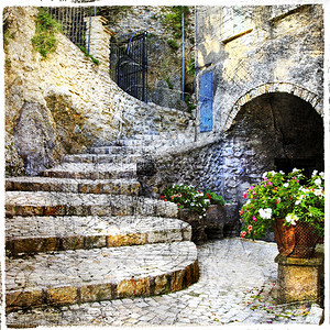 复古的屋卡斯佩里亚意大利中世纪古老迷人的村庄有典型花草狭小街道Casperia图片