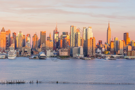 旅行约克海滨纽市中城曼哈顿日落天线全景观察美国哈德逊河图片