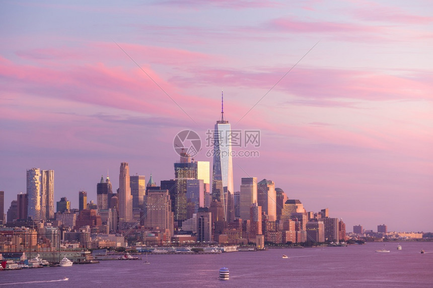 旅行约克纽日落时曼哈顿市下城天线建造图片
