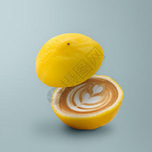 现代柠檬艺术里面有蓝底的咖啡鲜红色水果创意理念观概趋势抽象的酸图片