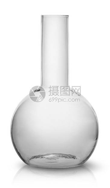 烧杯在前空瓶中孤立在白色背景上医学化玻璃器皿家图片